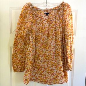 GAP Women's Floral Blouse - Orange and Yellow